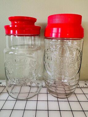Lot of 2 Vintage Maxwell House Coffee Glass Jar Anchor Hocking Red Lid 1776 Flag